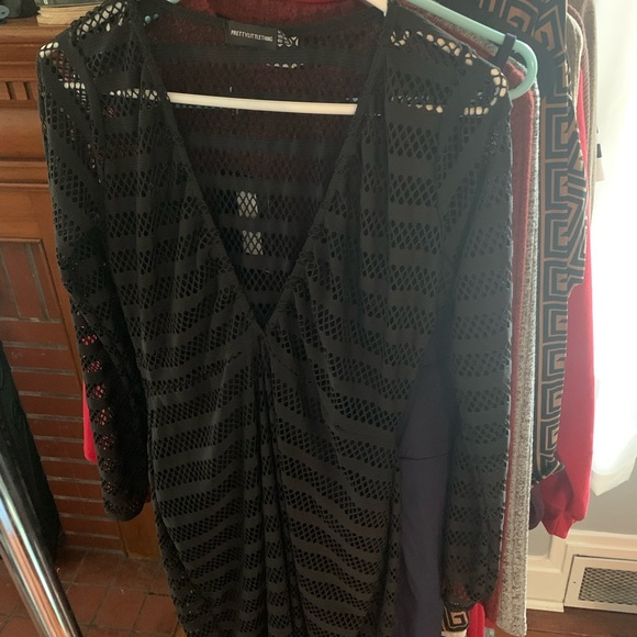 SHAPE BLACK SHEER PLUNGE MIDI DRESS - Picture 2 of 3